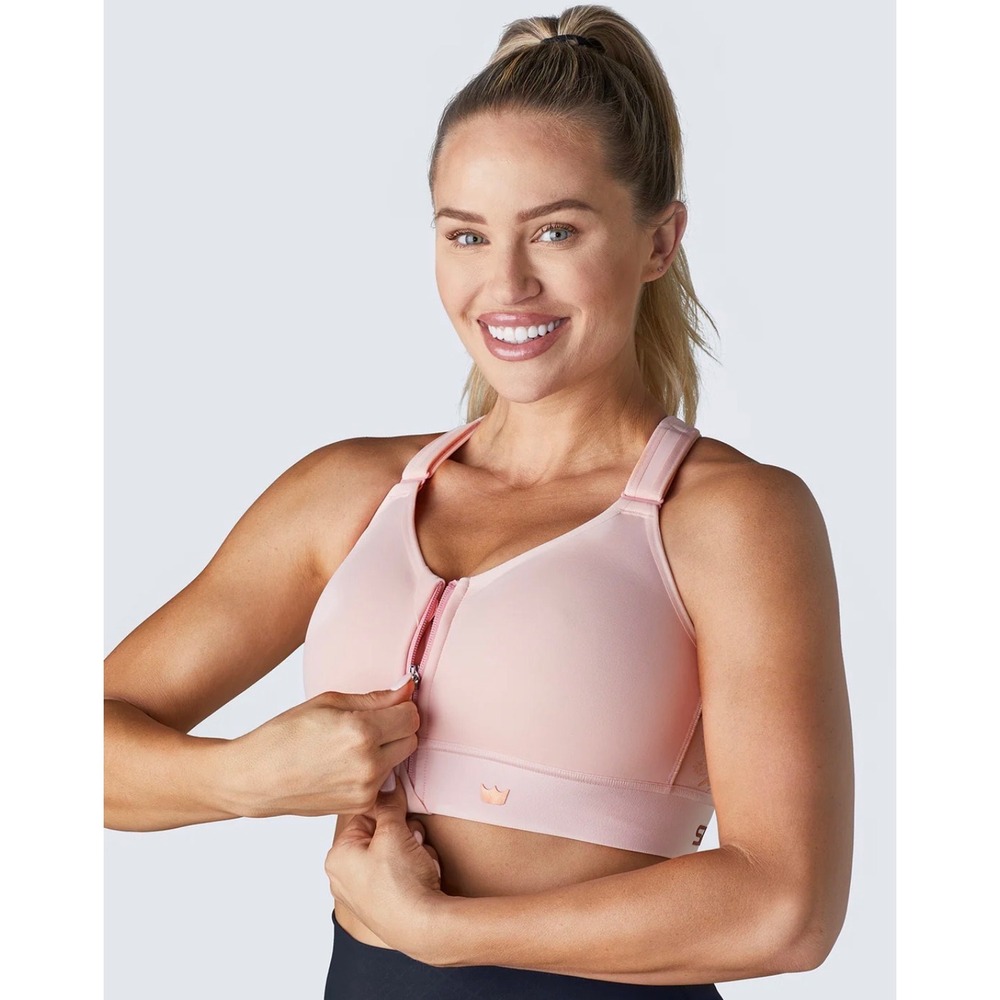 SHEFIT Flex Sports Bra Women 3 Luxe Blush Pink Zip Front Adjustable Med Support
